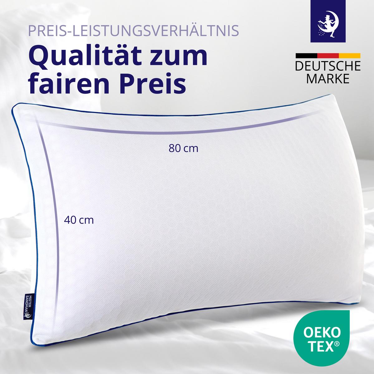 NACKENKISSEN Memory Foam 40x80 cm – ergonomisches Premium Kopfkissen mit kühlendem Bezug, formstabil & atmungsaktiv - Weiß, Textil (40/80cm) - Mister Sandman