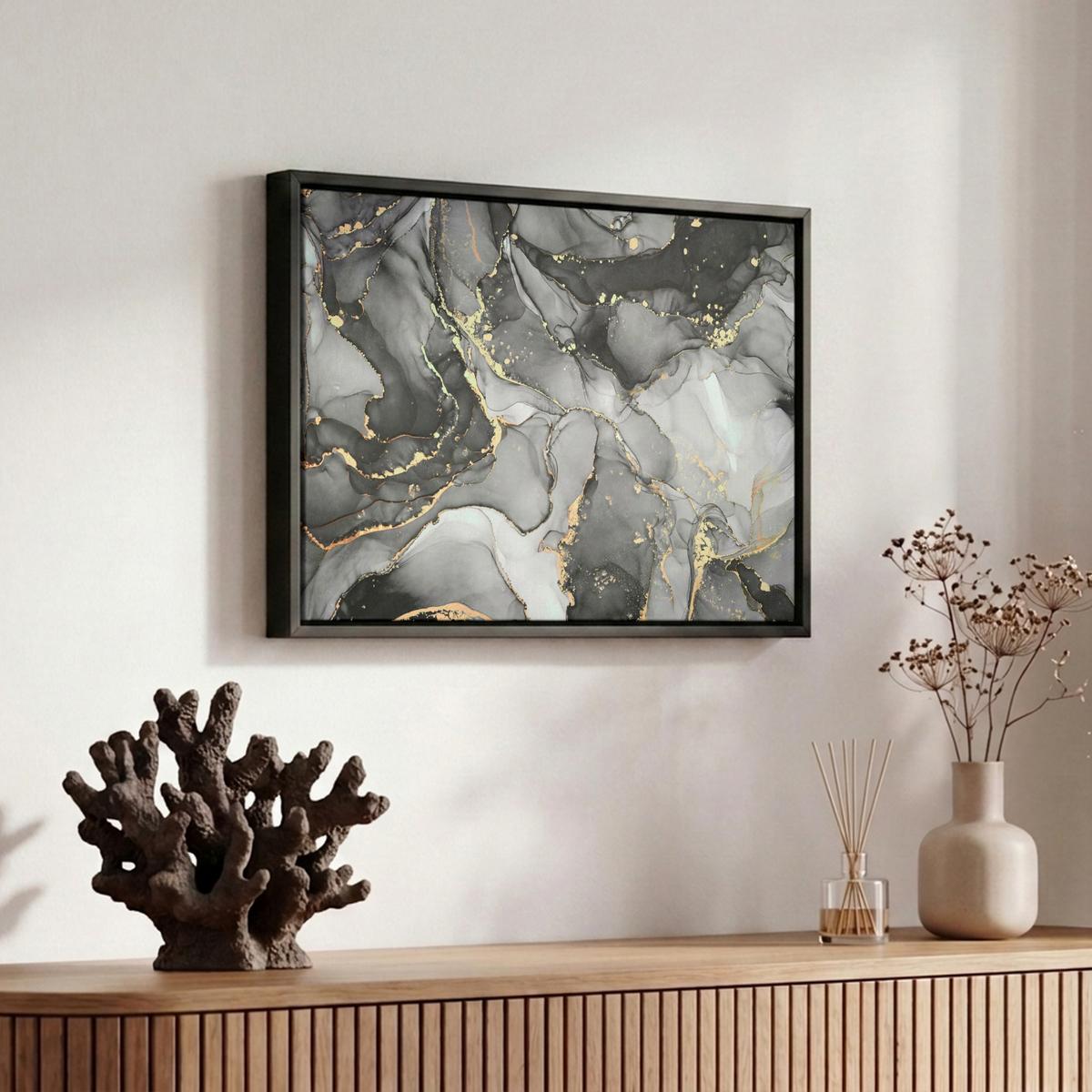 LEINWAND Bilder mit Rahmen - Grau - Luxus - Gold - Marmor - 30x20 - Dunkelgrau, Textil (30/20cm) - MuchoWow