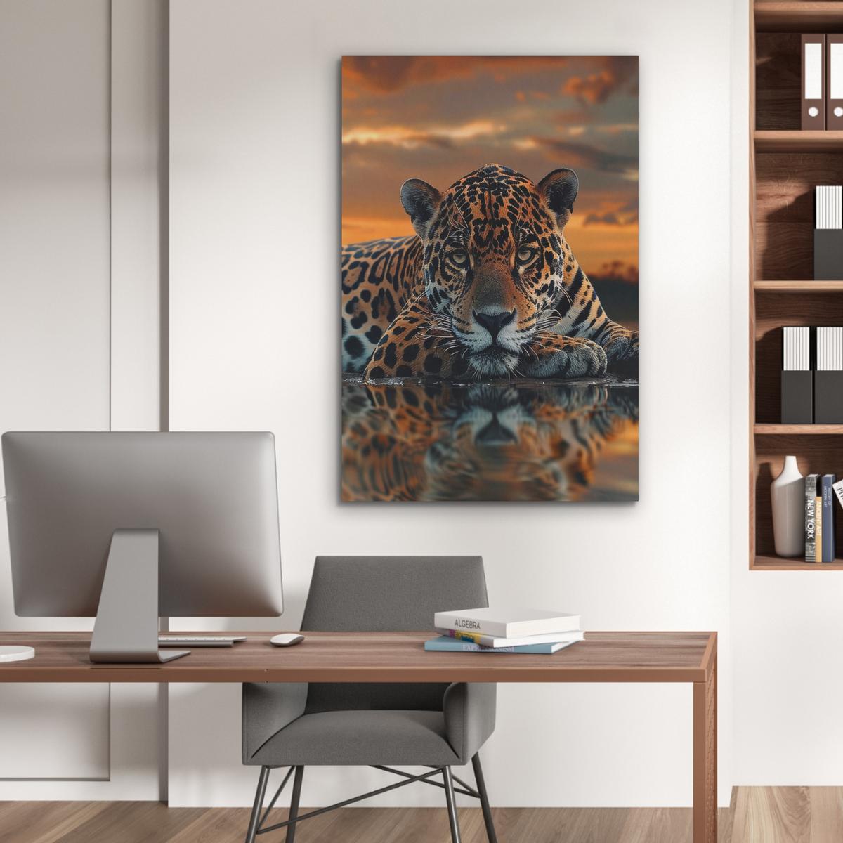 AKUSTIKBILD Natur - Leopard - Tier - Sonnenuntergang - Modern Wanddeko 70x100 cm - Orange, Kunststoff (70/100/0.9cm) - MuchoWow
