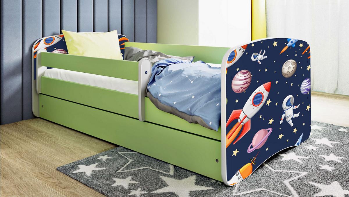 KINDERBETT Emily mit Schublade und Matratze, Grün 70x140 cm - Dunkelblau, Holzwerkstoff (140/70cm) - WFL GROUP