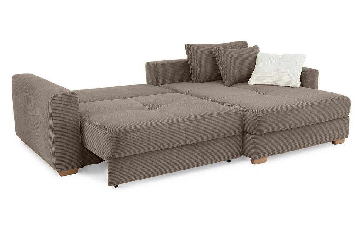 ECKSOFA-DAUERSCHLÄFER Federkern Bettkasten, seitenverkehrt montierbar B288/T186/H86 cm, Liegefl. 153x245 cm, Cord Braun Taupe / 15155 - Eichefarben/Braun, Holz/Textil (288/186cm) - luma-home