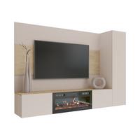 WOHNWAND Deromi VI mit Kamin - Beige, Holzwerkstoff (220/150/38cm) - MIRJAN24
