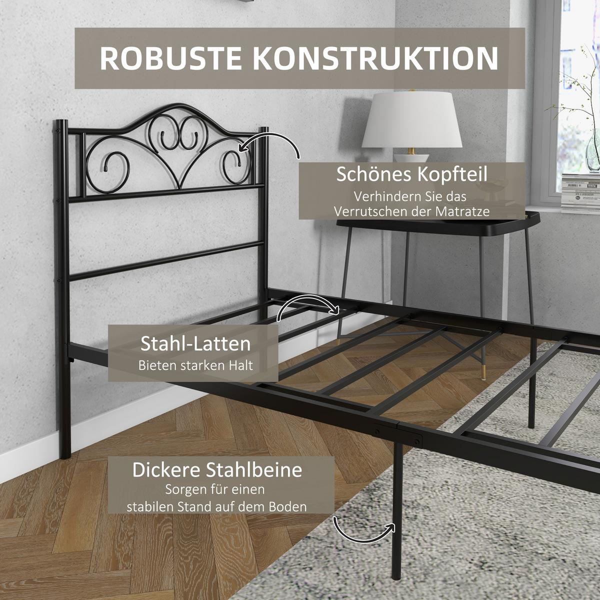 BETTRAHMEN aus Stahl 211/95/106 cm - Schwarz, Metall (90/200cm) - HOMCOM