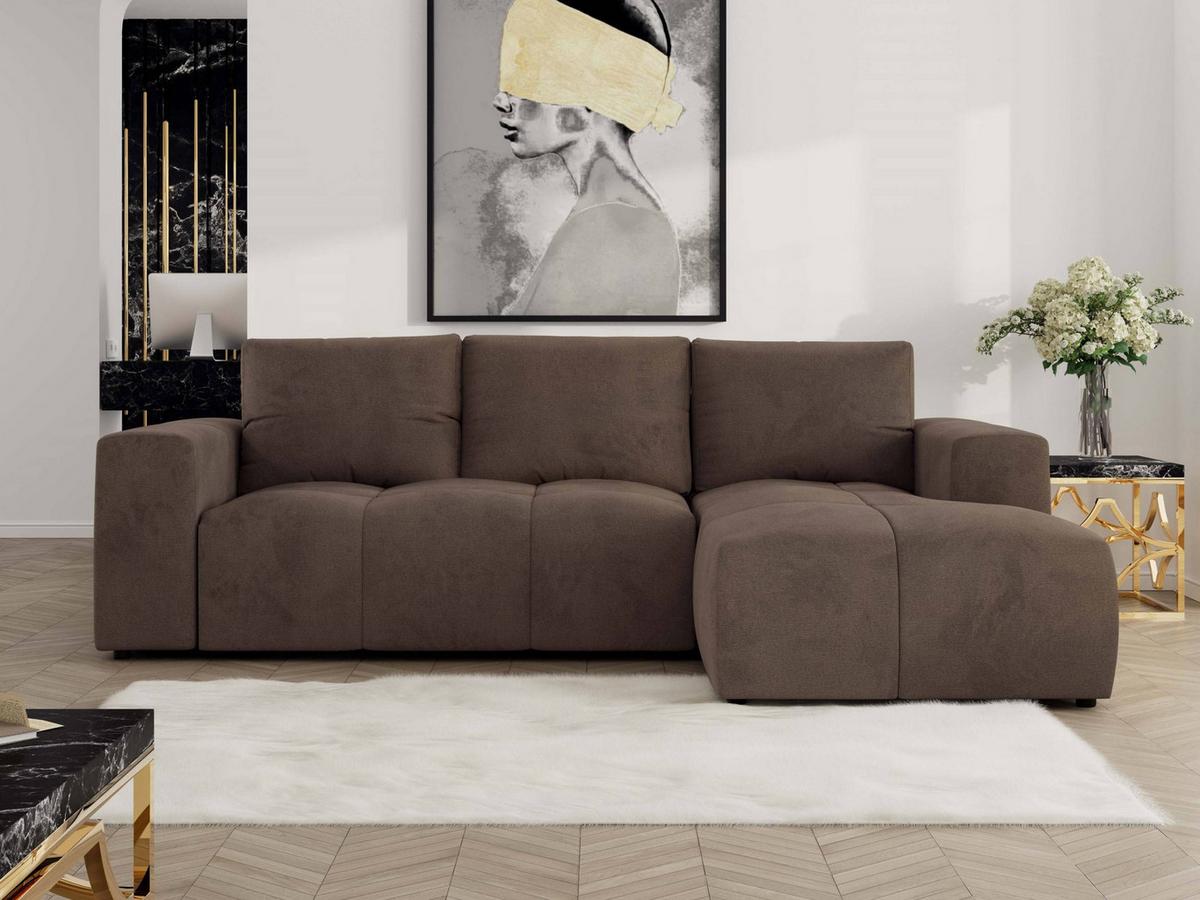 ECKSOFA MONIVA Braun Velvet - Rechts - Schwarz/Braun, Textil (266/164cm) - MKS