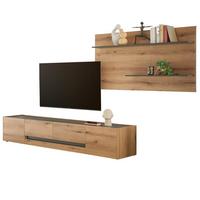 WOHNWAND Evoke Eiche, grau 2-teilig 300 cm, Wohnkombination inklusive Beleuchtung - Eichefarben/Schwarz, Holzwerkstoff/Kunststoff (300/180/45cm) - Furn.Design