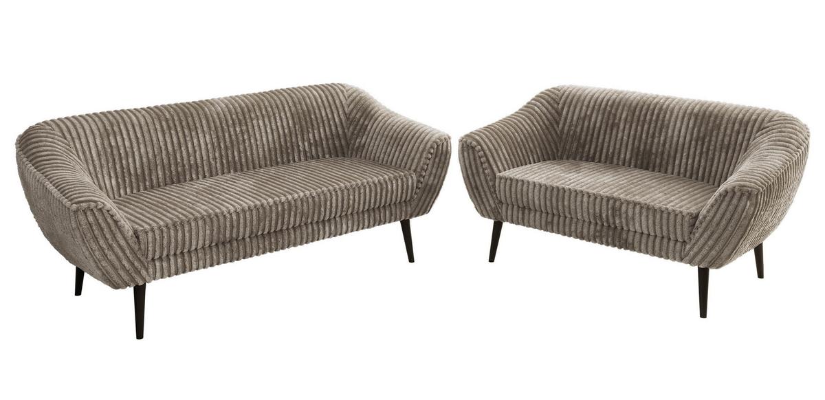 SITZGARNITUR PIRS 3+2 - Hellbraun Cord - Schwarze Beine - Hellbraun/Schwarz, Holzwerkstoff/Textil (180/75/74cm) - MKS
