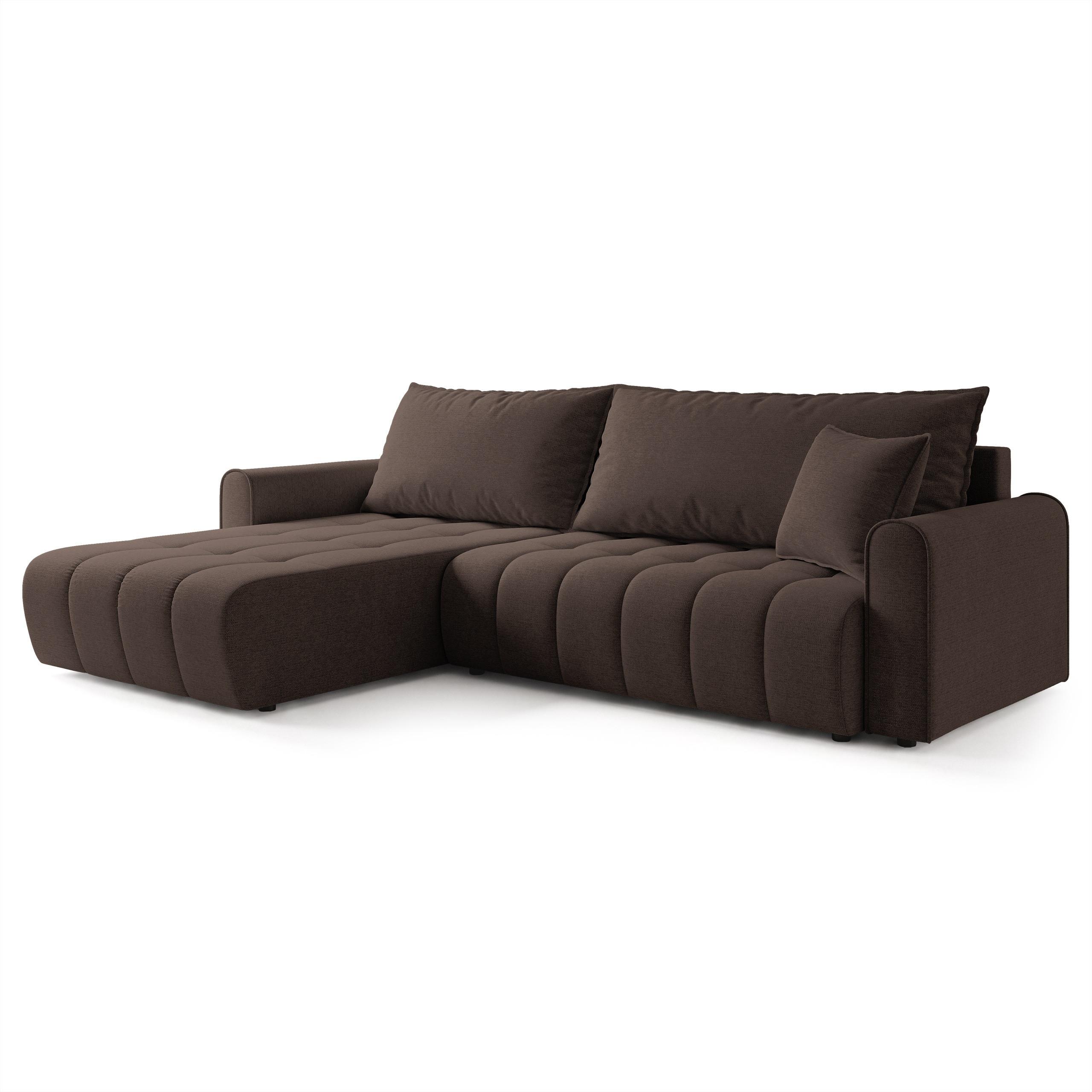 ECKSOFA FRIGA Braun Strukturstoff mit Schlaffunktion - Braun, Holz (283/185cm) - MASSENO