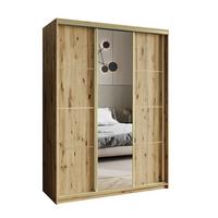 SCHWEBETÜRENSCHRANK VARO 150/205/60 cm 3-türig mit Spiegel Eiche Artisan - Eiche Artisan, Holzwerkstoff (150/205/60cm) - MASSENO