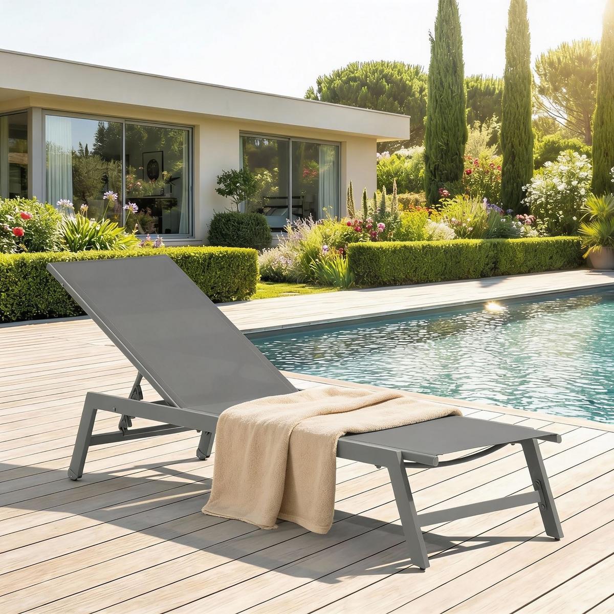 GARTENLIEGE ESPIRITU - Grau, Textil/Metall (192/31/55cm) - IDIMEX