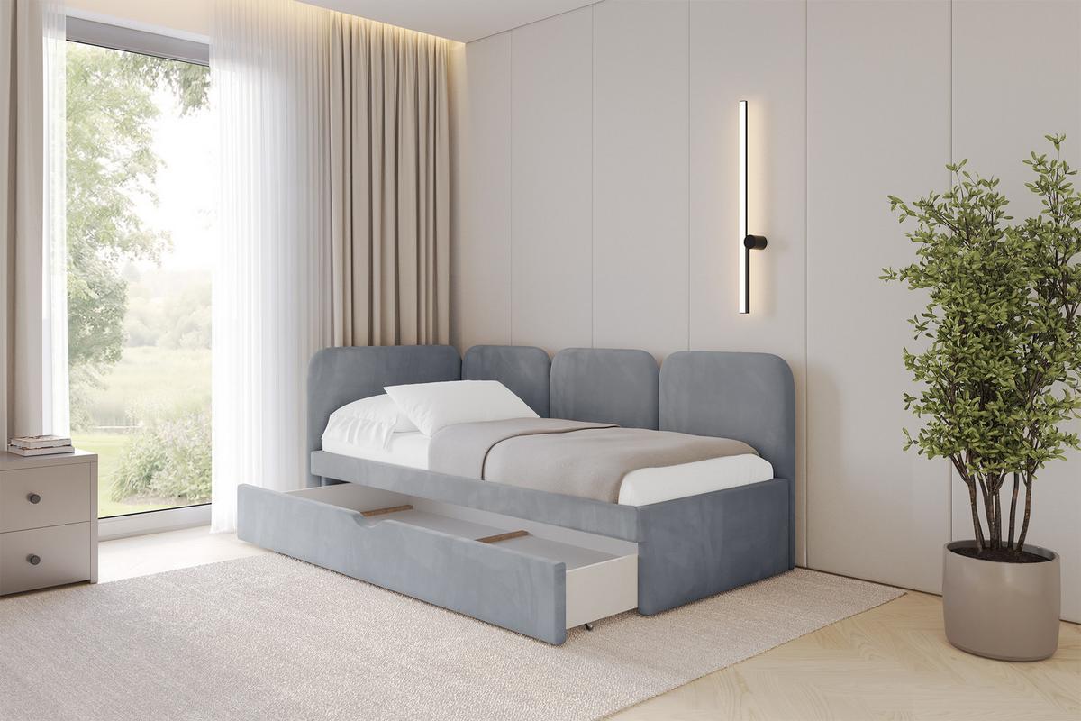 EINZELLBETT Jugendbett mit Bettkasten, Rechts - ALVY 100x200 Grau - Grau, Holzwerkstoff/Textil (100/200cm) - ALTDECOR