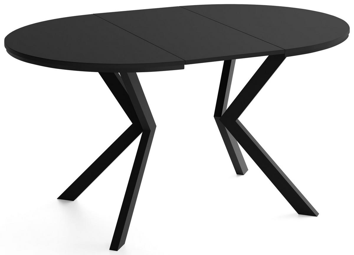 ESSTISCH Valio rund oval ausziehbar verlängerbar mit schwarzen Metallbeinen, Schwarz 100-140/100/76 cm - Schwarz, Holzwerkstoff/Metall (100/140/76cm) - WFL GROUP