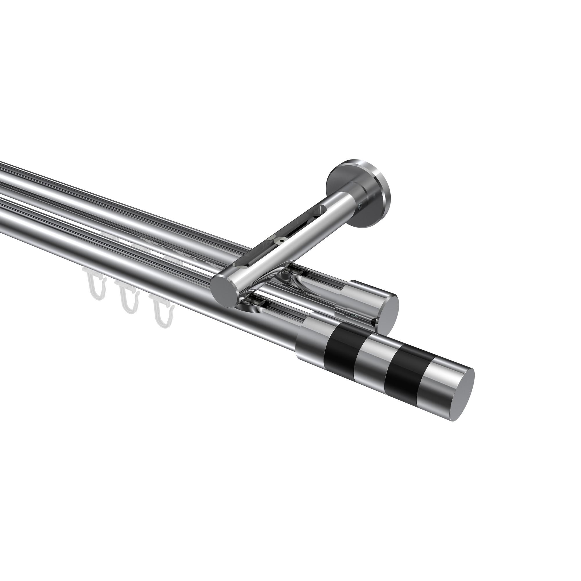 GARDINENSTANGE INNENLAUF Siteno Mavell 320 cm (geteilt in 2 x 160 cm), 2-läufig, 20 mm Ø Chrom - Chromfarben/Schwarz, Metall (320cm) - INTERDECO