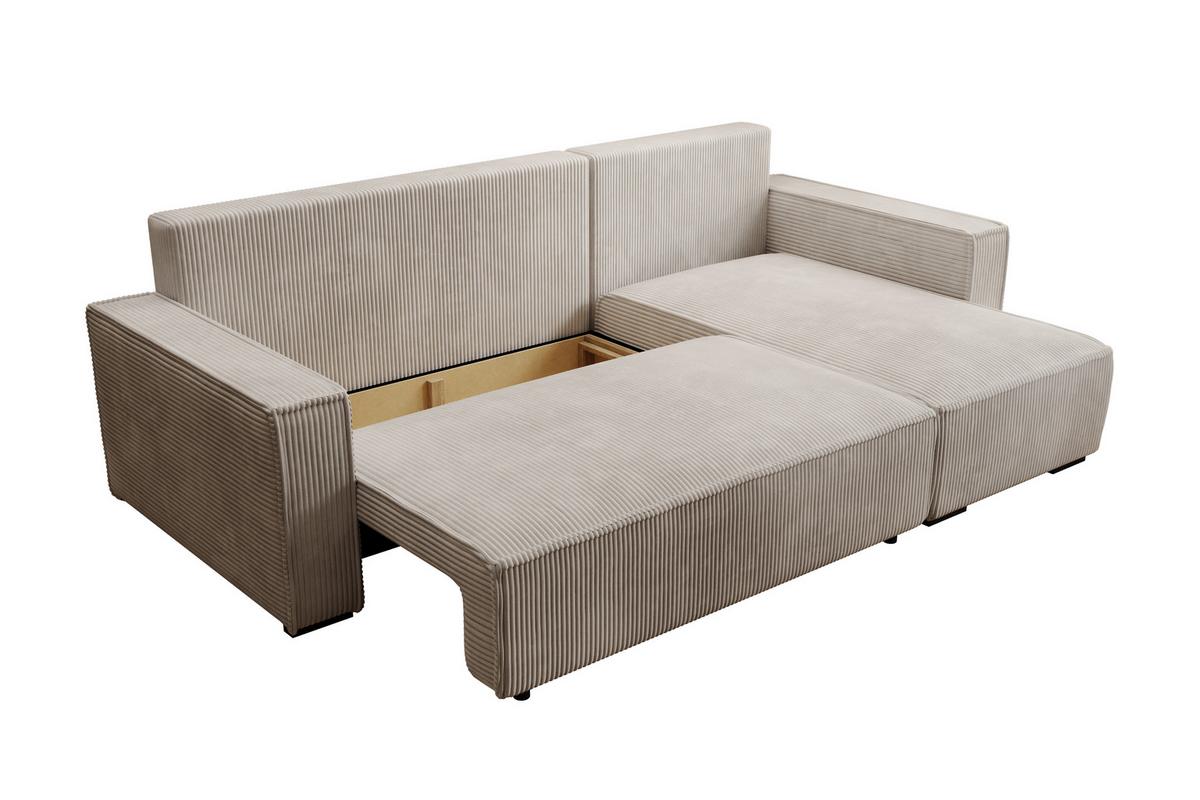 ECKSOFA CUDDY L, Eckcouch in L-Form mit Schlaffunktion und Bettkasten, Farbe: Hellgrau, Cordstoff, Ottomane Rechts - Hellgrau, Textil (240/140cm) - Storez24