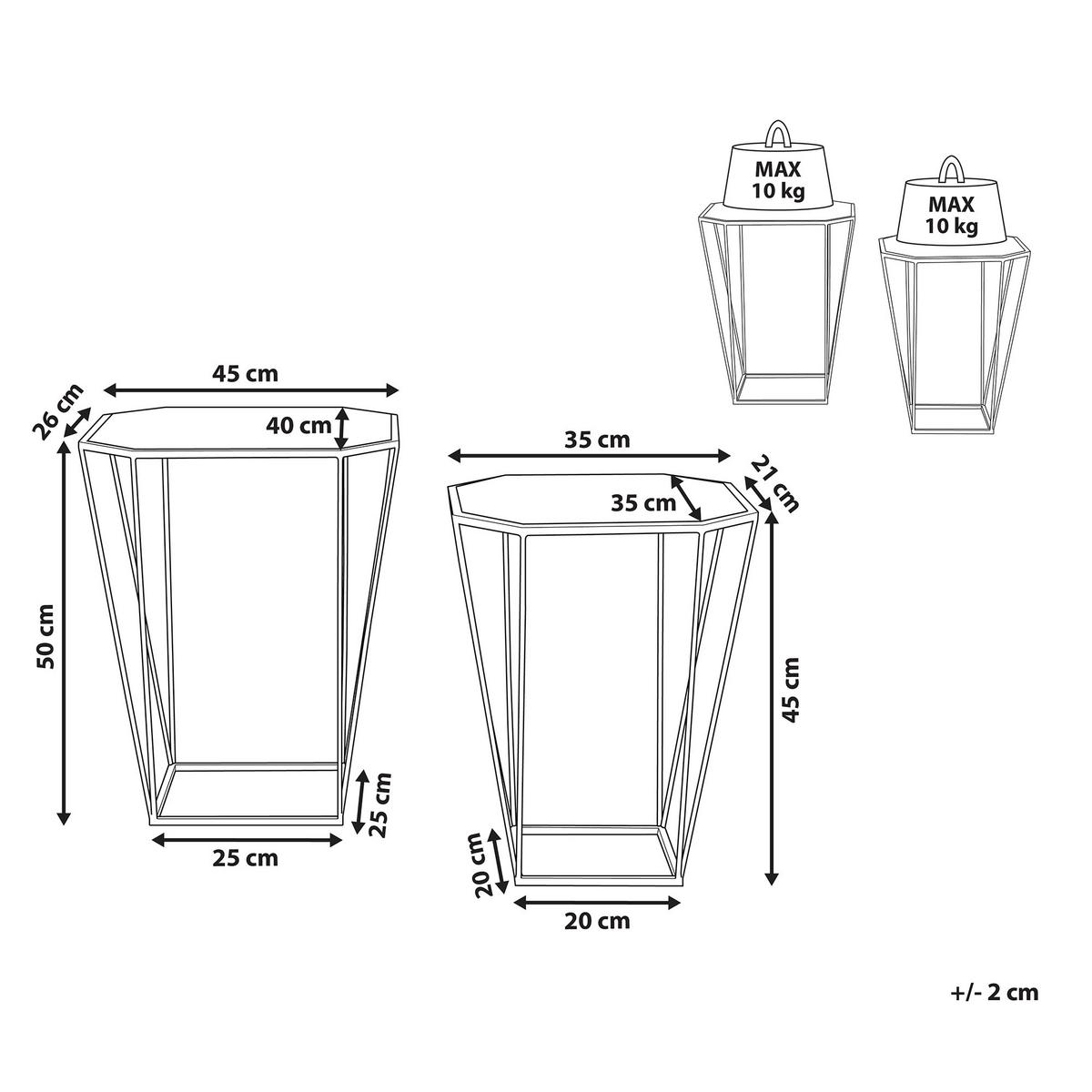BEISTELLTISCH 2er-Set Achteckig Gold Sierra - Goldfarben, Glas (26/45/50cm) - Beliani
