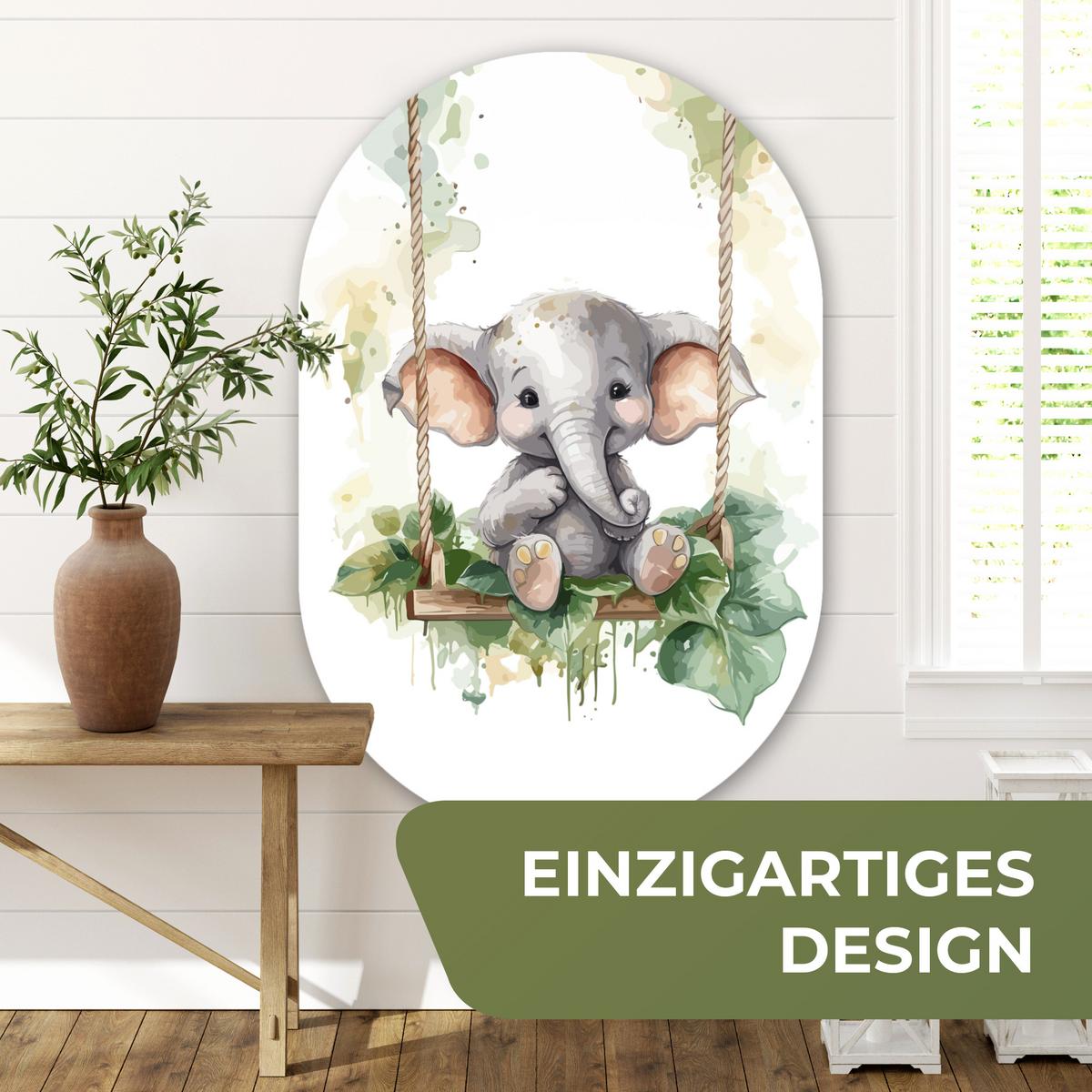 WANDBILD Elefant - Tier - Kinder - Dschungel Deko Groß 80x120 cm - Hellgrau, Kunststoff (80/120cm) - MuchoWow