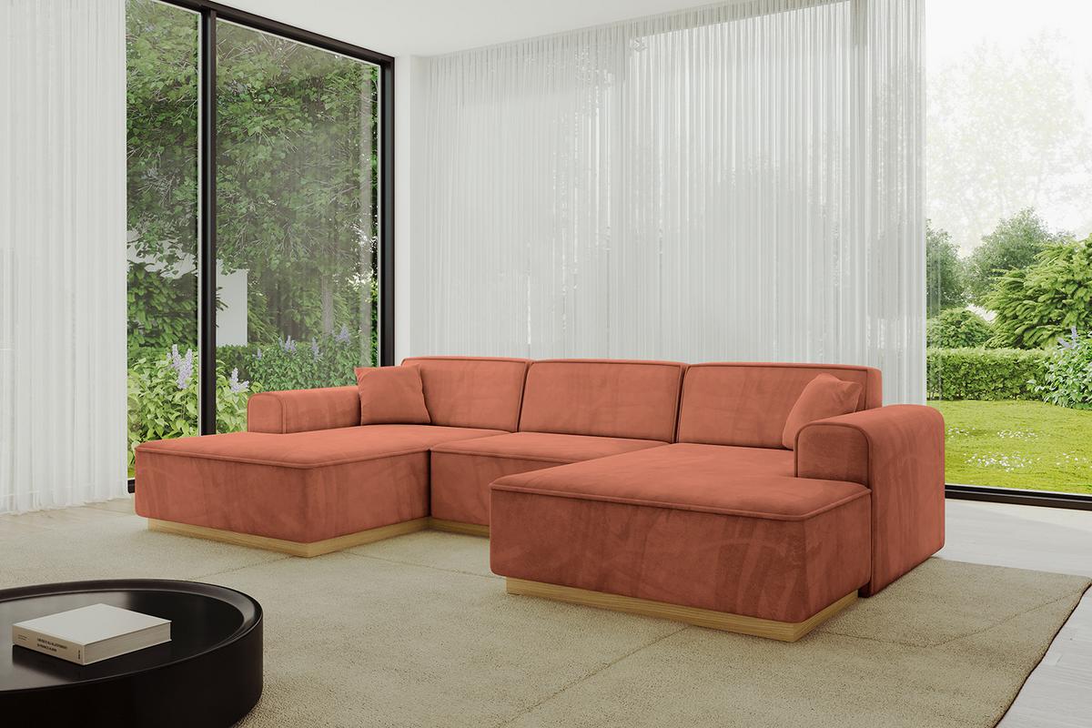 WOHNLANDSCHAFT IREA-U1-v2 - 301x165x80 cm Apricot - Koralle, Holzwerkstoff/Textil (301/80/165cm) - ALTDECOR