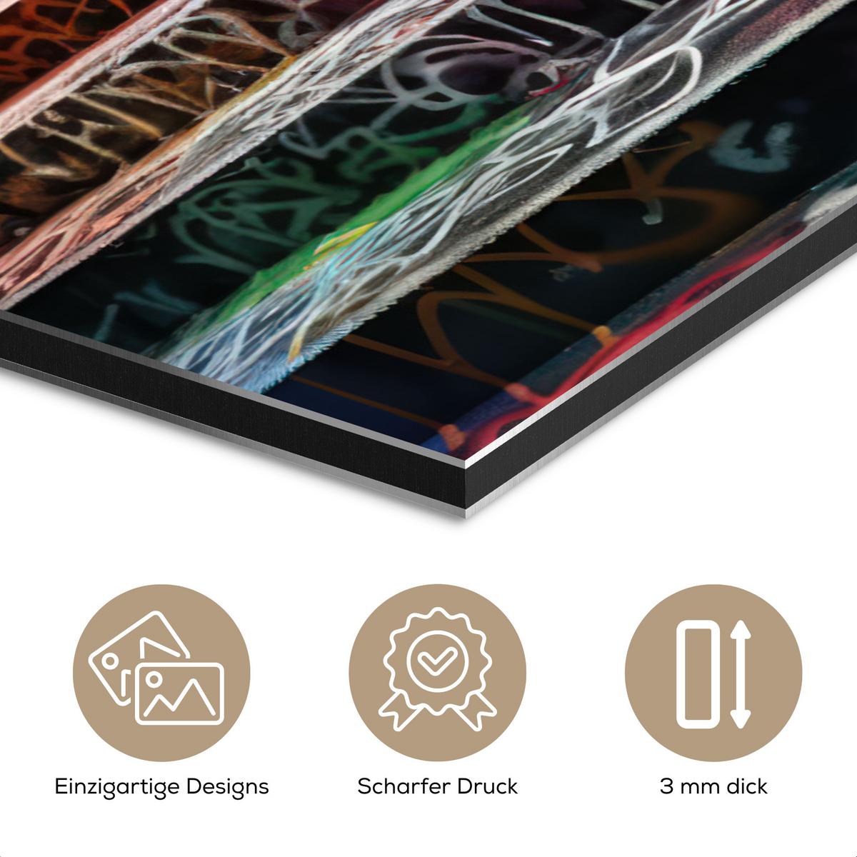 METALLBILD Treppe - Graffiti - Farben - Kunst 80x120 cm - Multicolor, Metall (80/120cm) - MuchoWow