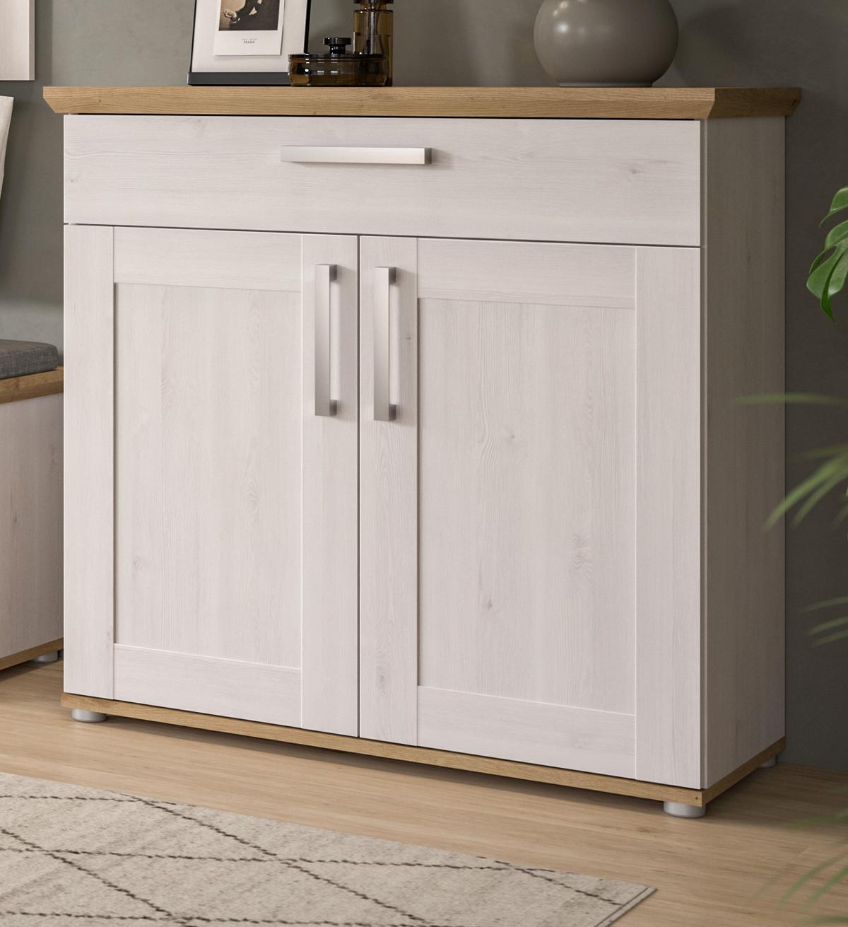 SCHUHSCHRANK weiß Lärche 95 cm, Schuhkommode im Landhaus-Stil - Silberfarben/Weiß, Holzwerkstoff/Kunststoff (95/92/39cm) - Inn.Furn