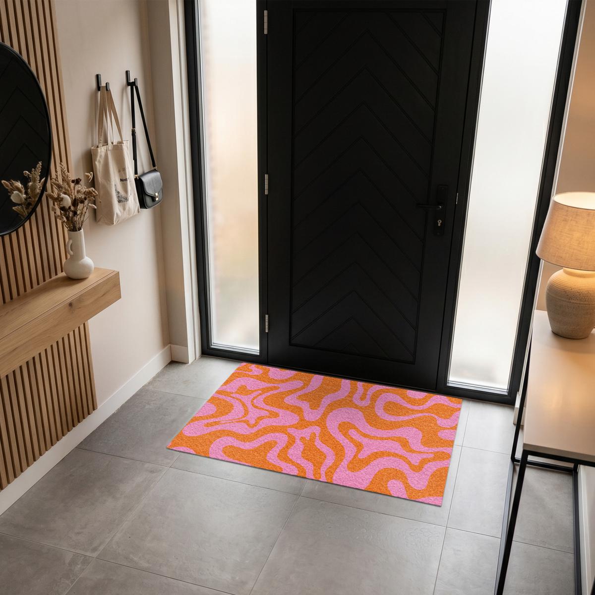 FUSSMATTE Muster - Rosa - Orange - Abstrakt - Modern Türmatte 120x80 cm - Pink, Kunststoff (120/0.4cm) - MuchoWow
