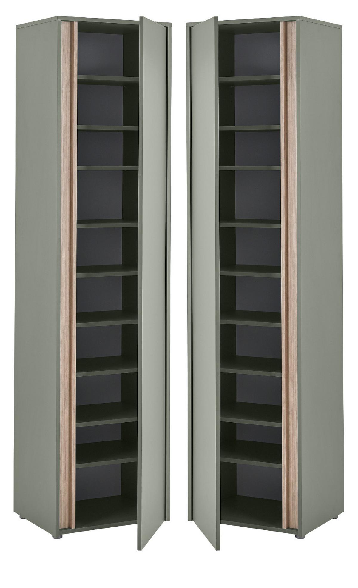SCHUHSCHRANK in Salbei Grün und Eiche, großer Flurschrank 50 x 200 cm, variabel bis 10 Fächer - Salbeigrün/Eichefarben, Holz/Holzwerkstoff (50/200/40cm) - Furn.Design