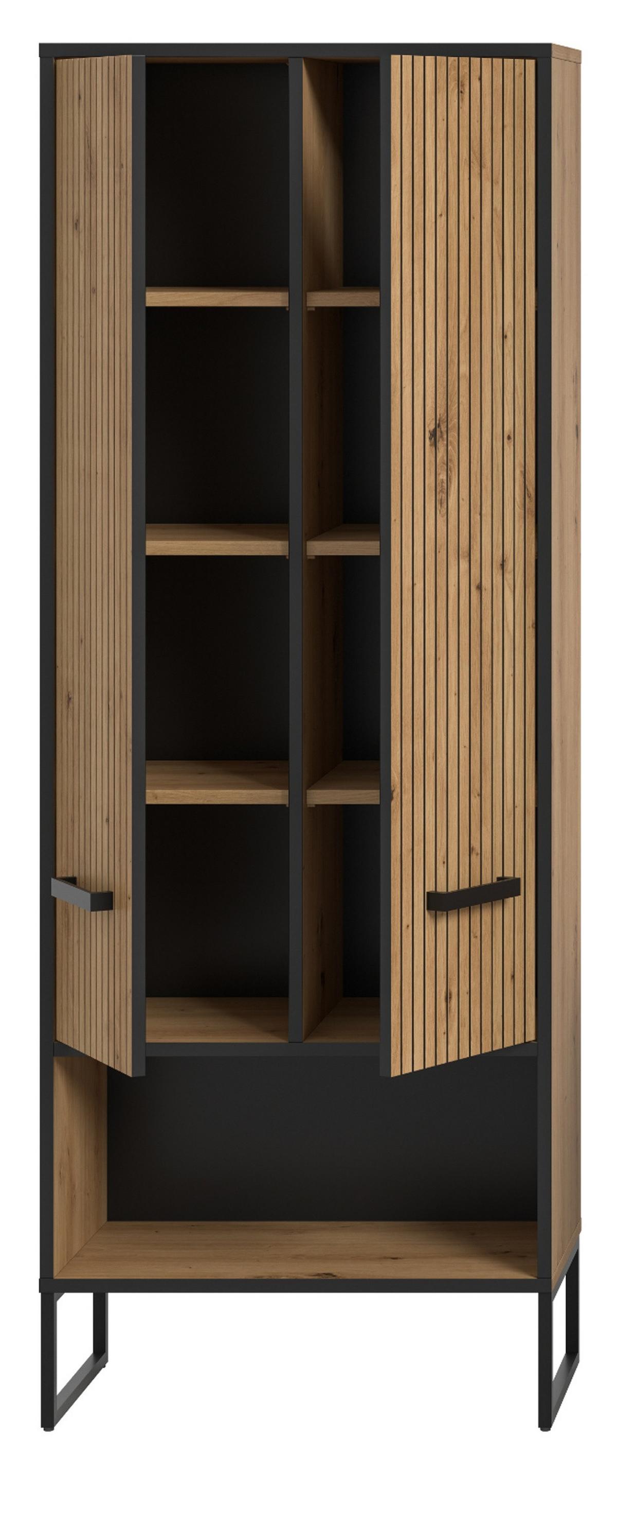 HOCHSCHRANK Eiche Artisan, schwarz 60 x 160 cm, Badezimmer Schrank mit Soft-Close - Schwarz/Eiche Artisan, Holzwerkstoff/Kunststoff (59/159/32cm) - Inn.Furn