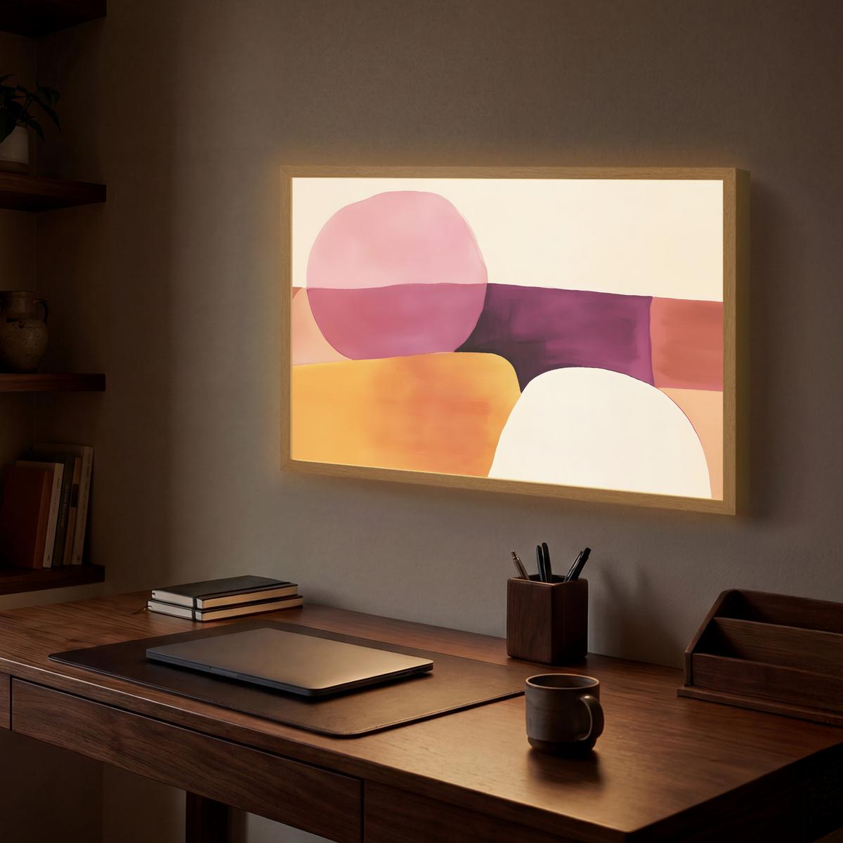 WANDLEUCHTE MIT AKKU Formen - Abstrakt - Farbenfroh 60x40 cm - Rosa, Holzwerkstoff (60/40/8cm) - OnlyWow