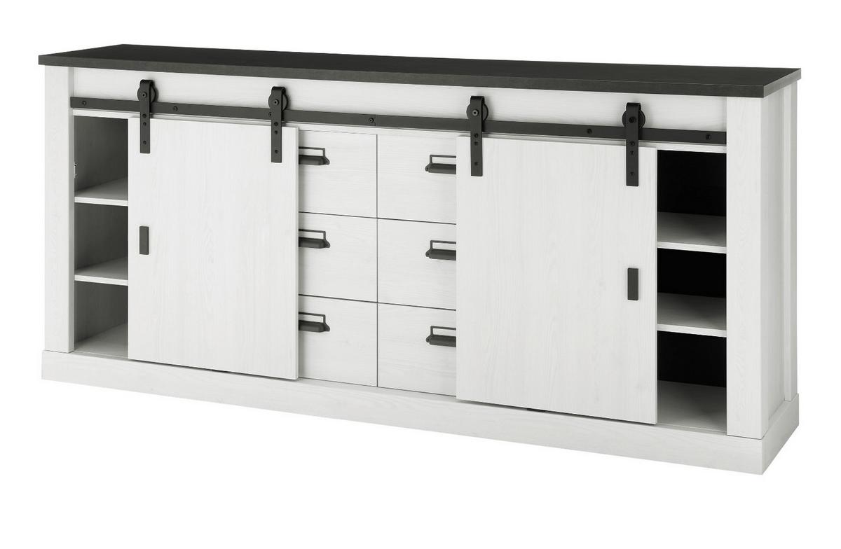 ESSZIMMER-SET weiß Pinie, anthrazit Landhaus, Wohnkombination 2-teilig - Anthrazit/Weiß, Holzwerkstoff/Metall (314/201/43cm) - Furn.Design