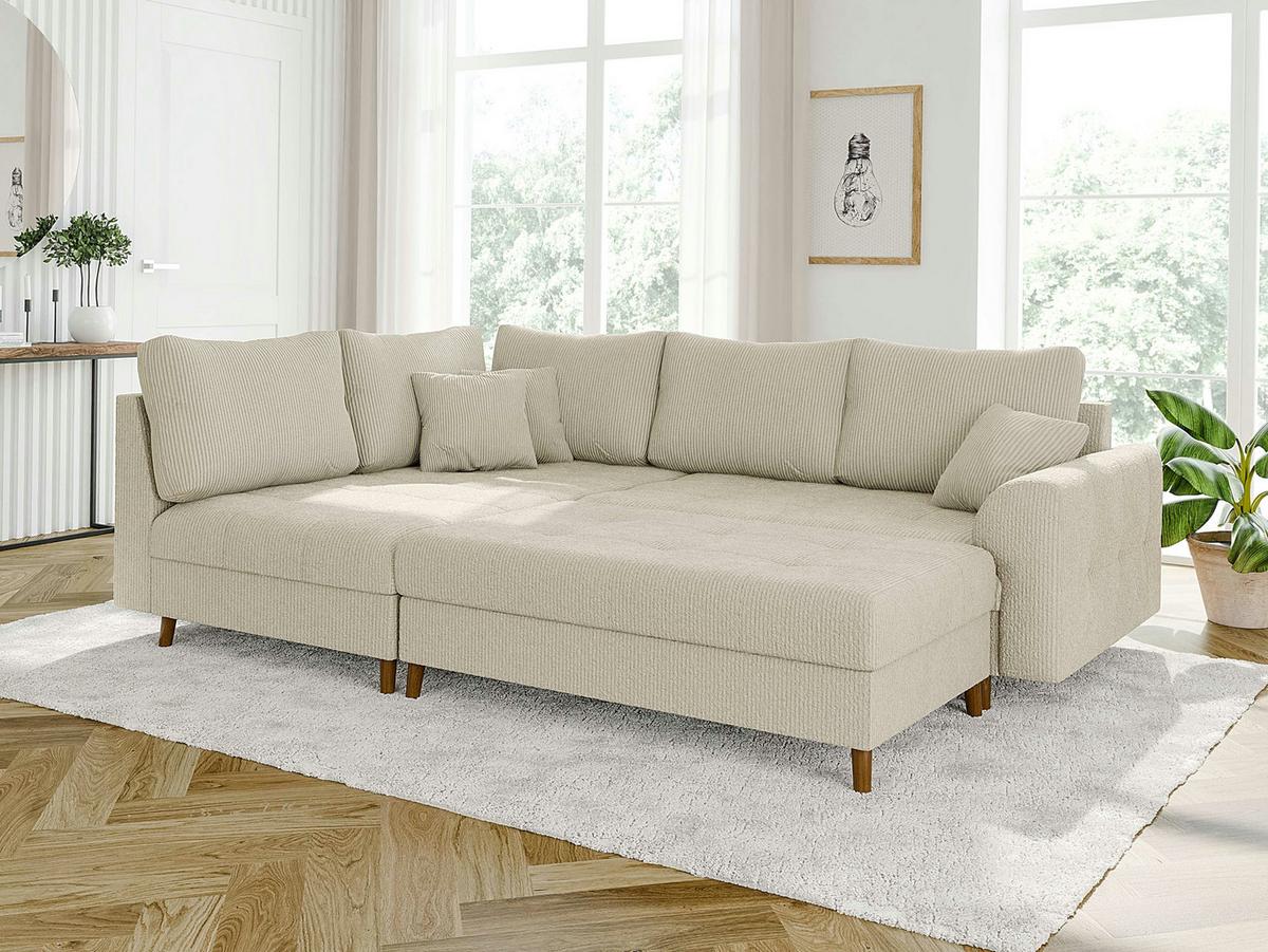 ECKSOFA inkl. Hocker Alma Beige Cord - Ottomane links - Beige/Braun, Holz/Textil (231/161cm) - S-Style Möbel