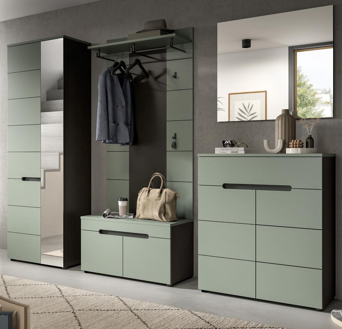 GARDEROBE-SET Salbei und Grau, Garderobe 5-teilig, 255 x 190 cm, Soft-Close, Cooper - Salbeigrün/Dunkelgrau, Holzwerkstoff/Kunststoff (255/190/37cm) - Inn.Furn