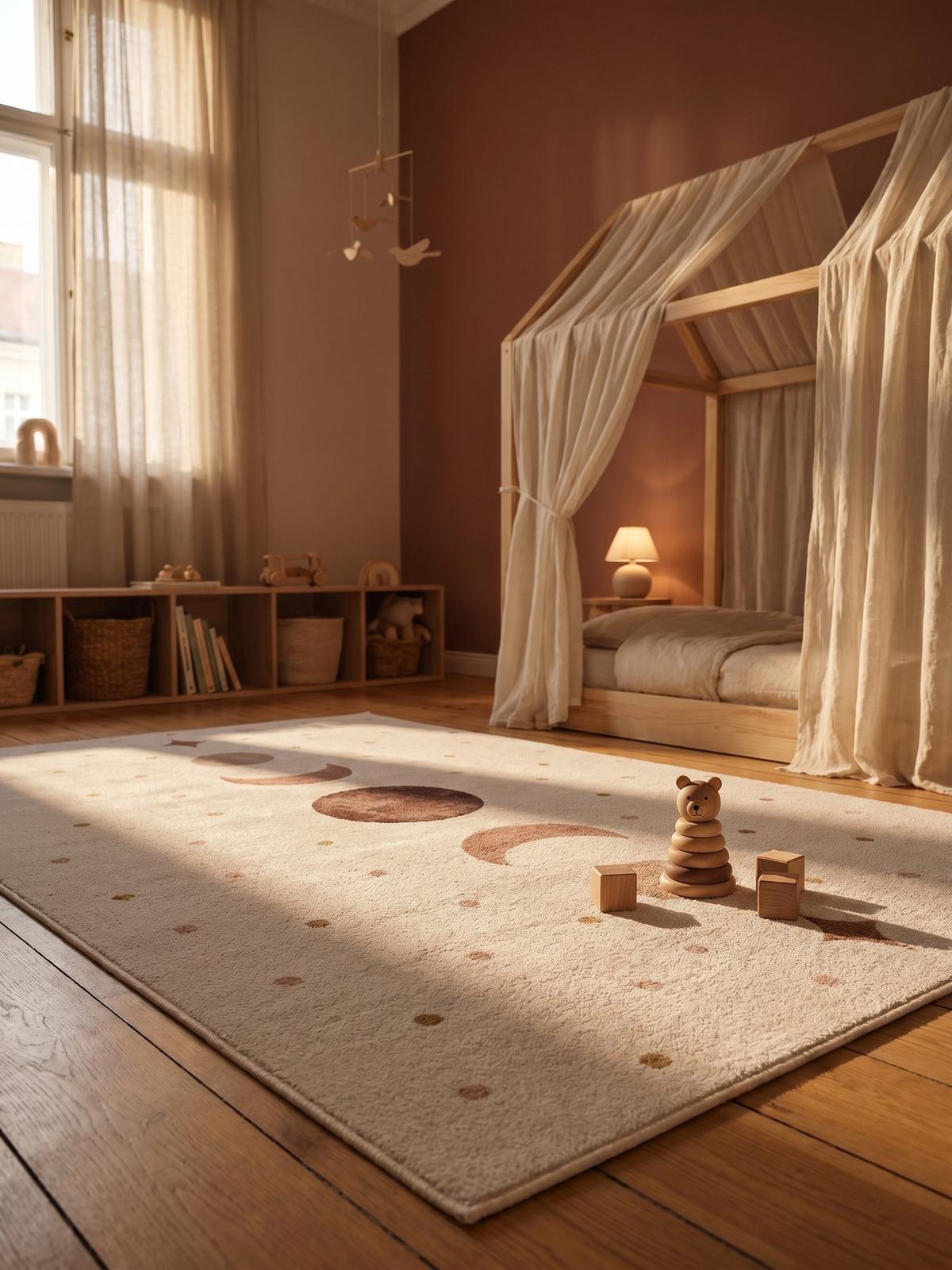 TEPPICH Kurzflor Waschbar TINO in Creme, mit Mondphasen-Motiv, 140 x 200 cm - Beige, Textil (200/140cm) - KADIMA DESIGN