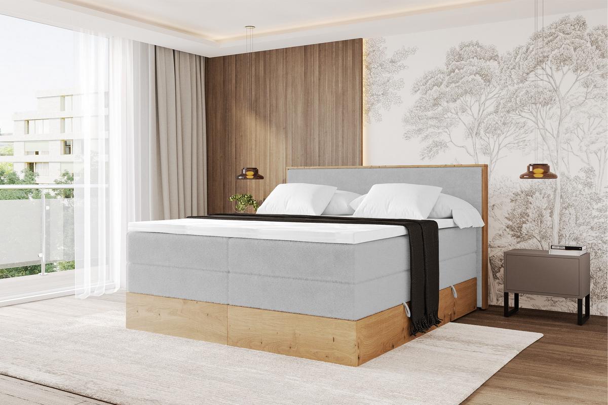 BOXSPRINGBETT LOLLI9 -KING 120x200 - H3/H4 Hellgrau - Hellgrau, Holzwerkstoff (120/200cm) - ALTDECOR