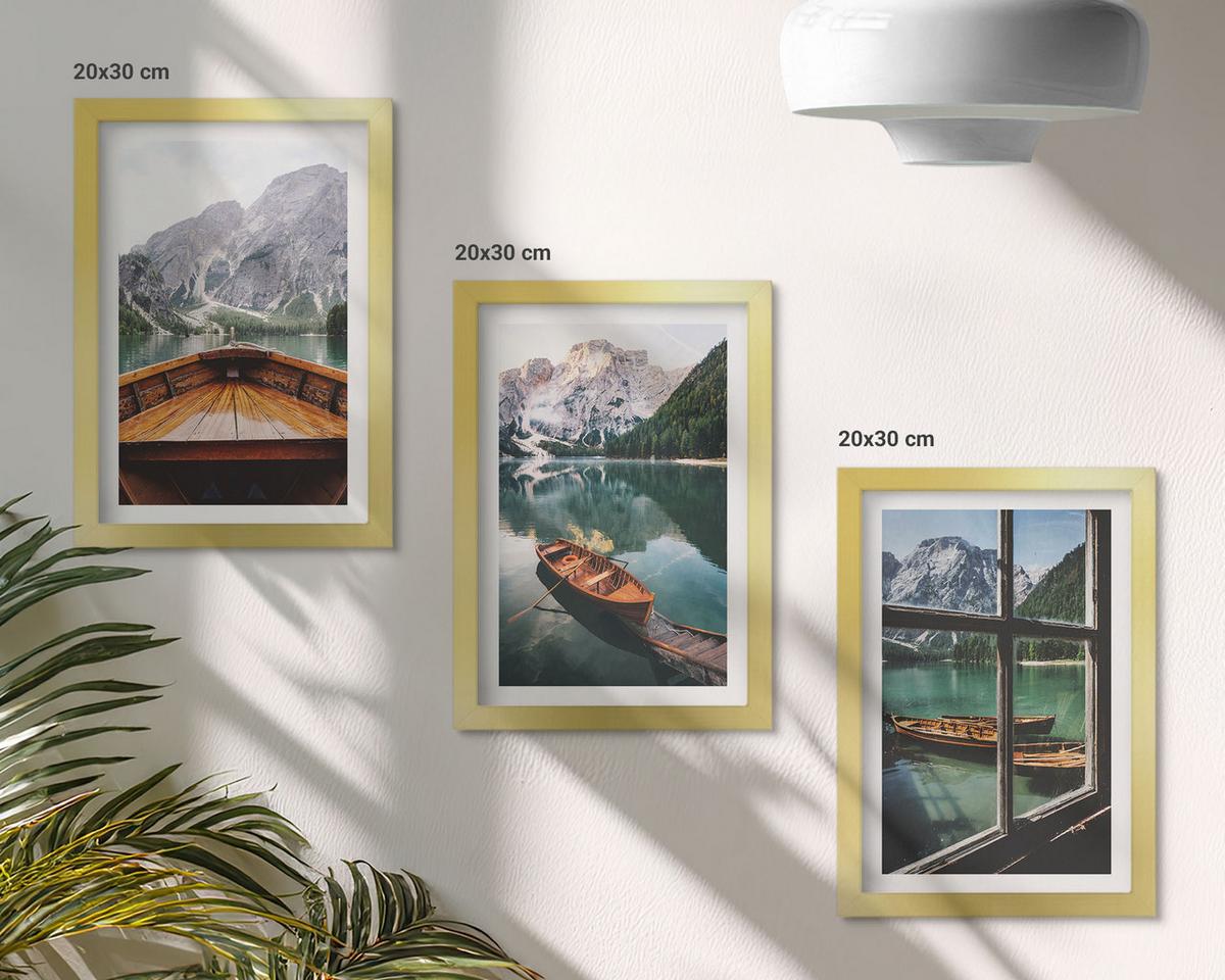 BILDER SET 3er Set - 20x30 cm Goldrahmen - Fenster für Boote auf dem Bergsee - Goldfarben, Kunststoff (20/30cm) - TULUP