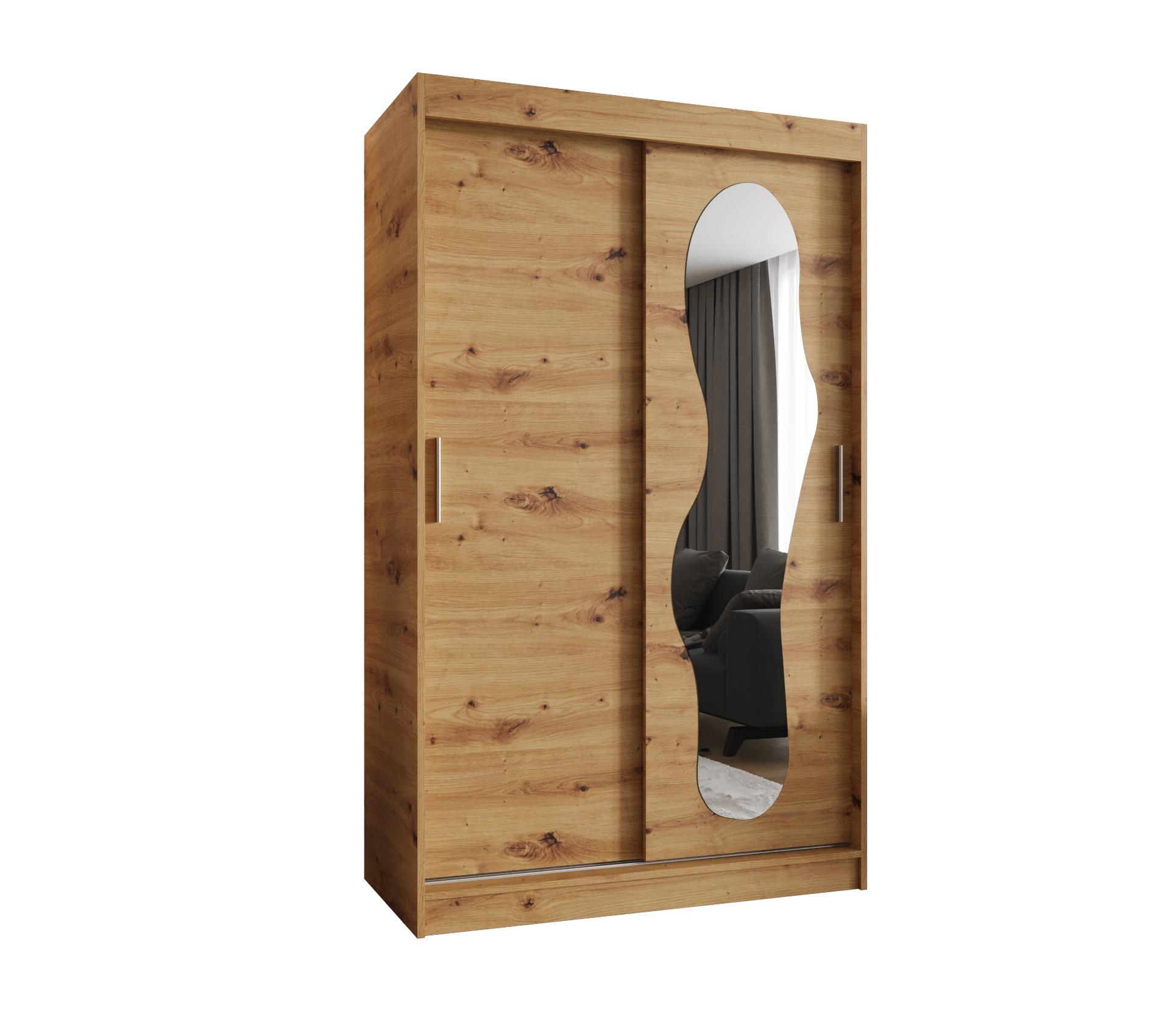 SCHIEBETÜRENSCHRANK mit Spiegel ULTRA 200/120/62 2-türig - Silberfarben/Eiche Artisan, Holz (120/200/62cm) - MÖBEL KRYSPOL