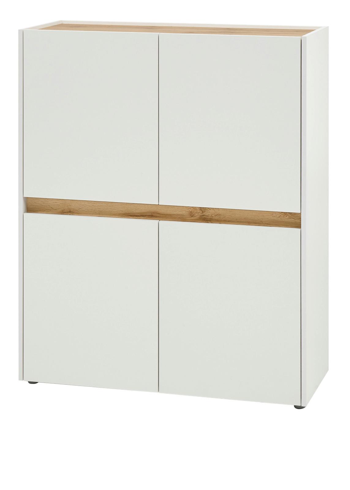 HIGHBOARD weiß, Eiche Wotan 100 x 120 cm, hohe Kommode 4-türig - Eiche Wotan/Schwarz, Holz/Holzwerkstoff (100/120/40cm) - Furn.Design