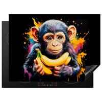 HERDABDECKPLATTE Affe - Graffiti - Farbenfroh - Bananen - Modern Herdabdeckung Induktionsfeld 70x52 cm - Gelb, Kunststoff (70/52/0.2cm) - MuchoWow