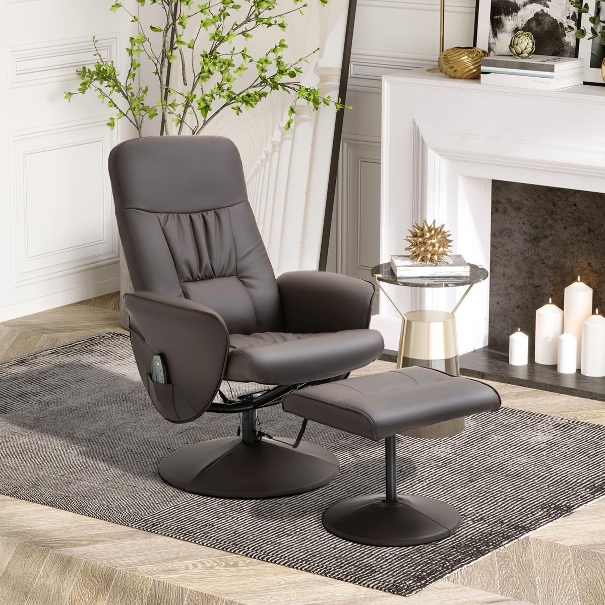 RELAXSESSEL Massagesessel mit Liegefunktion Fußhocker Stauraum TV-Sessel Braun - Schwarz/Braun, Metall (81/105/76cm) - HOMCOM