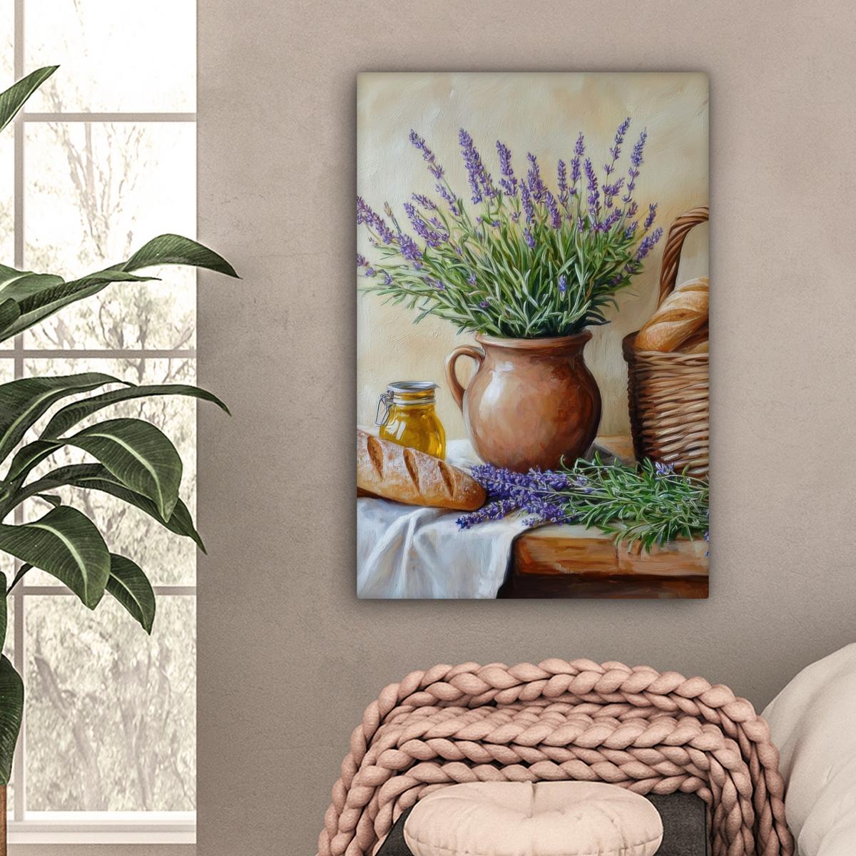 LEINWANDBILD Lavendel - Brot - Stilleben Wanddeko 40x60 cm - Flieder, Textil (40/60cm) - MuchoWow