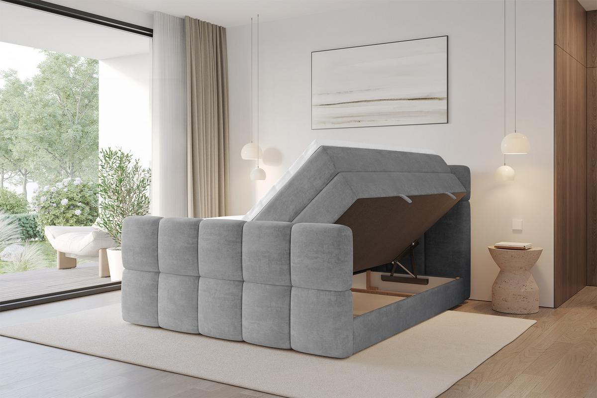 BOXBETT mit Matratze H3/H4 - FAMA-Z KING - 120x200 cm Grau Monolith - Graphitfarben, Holzwerkstoff (120/200cm) - ALTDECOR
