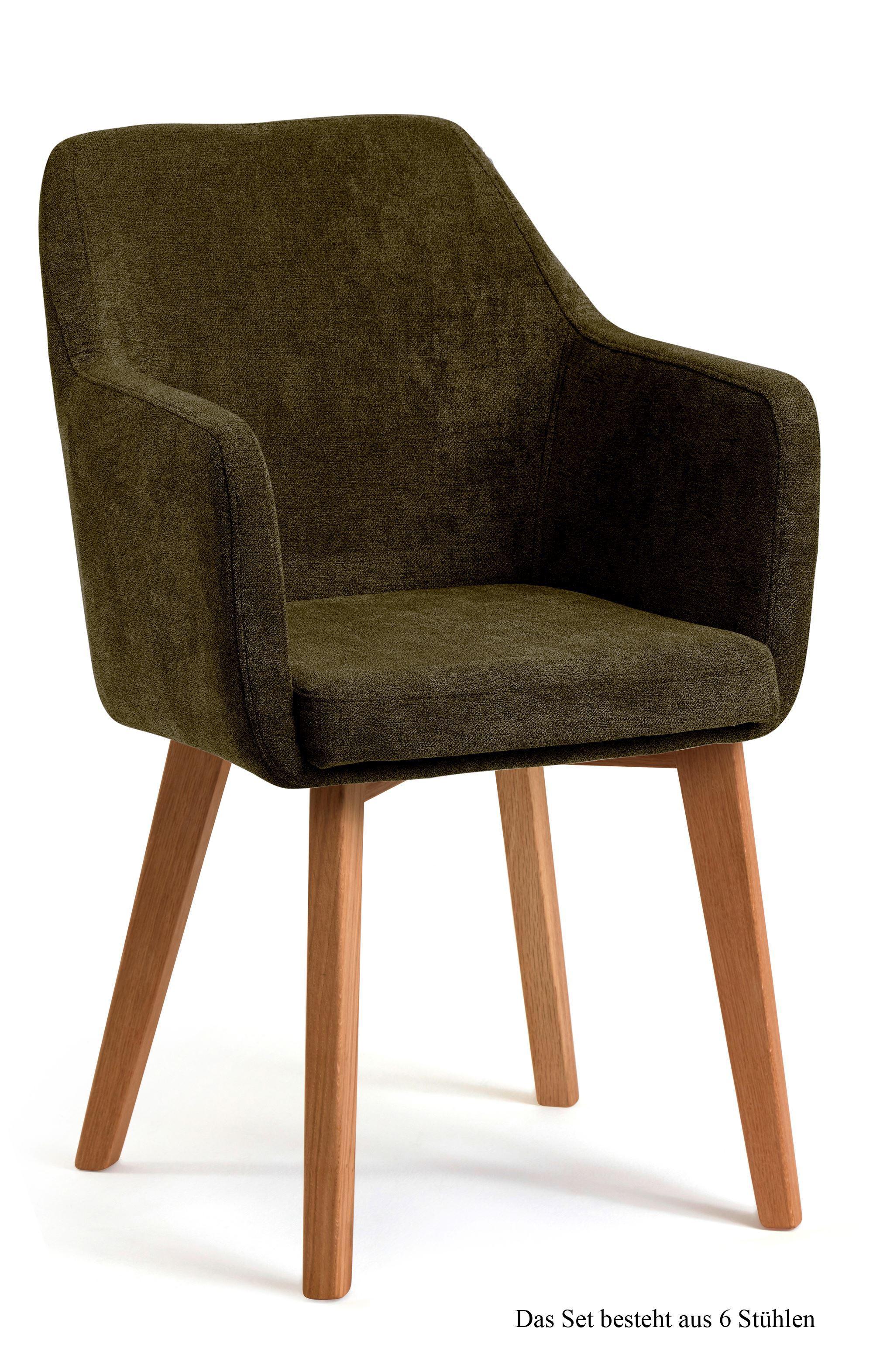 ARMLEHNSTUHL (6er-Set) Darleen 57x87x60 Eiche geölt/Khaki - Dunkelgrün/Eichefarben, Kunststoff (60/87/57cm) - 58aufmkessel