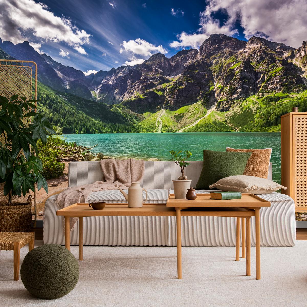 FOTOTAPETE Morskie Oko See Berge Landschaft 3D 450x315 - Türkis/Braun, Papier (450/315cm) - Muralo