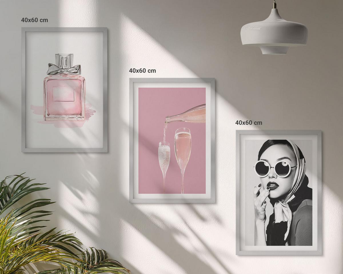BILDER SET 3er Set - 40x60 cm Silberner Rahmen - Stilvolle pinkfarbene Accessoires - Silberfarben, Kunststoff (40/60cm) - TULUP
