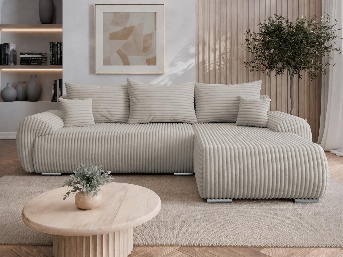 ECKSOFA Ubo L Cord, Seite: Rechts - Hellbraun/Silberfarben, Holz/Kunststoff (282/187cm) - MIRJAN24