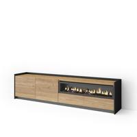 LOWBOARD, Eiche und Schwarz, 207/37/50cm, Kamin mit Feuereffekt - Eichefarben, Holzwerkstoff (207/50/37cm) - Skraut Home