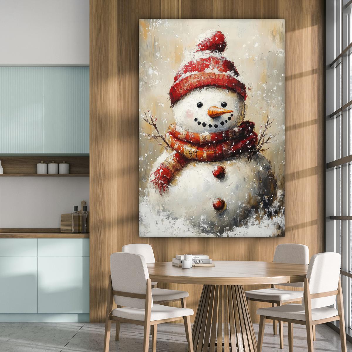LEINWANDBILD Schneemann - Winter - Schnee - Beige Deko Groß 90x140 cm - Weiß, Textil (90/140cm) - MuchoWow