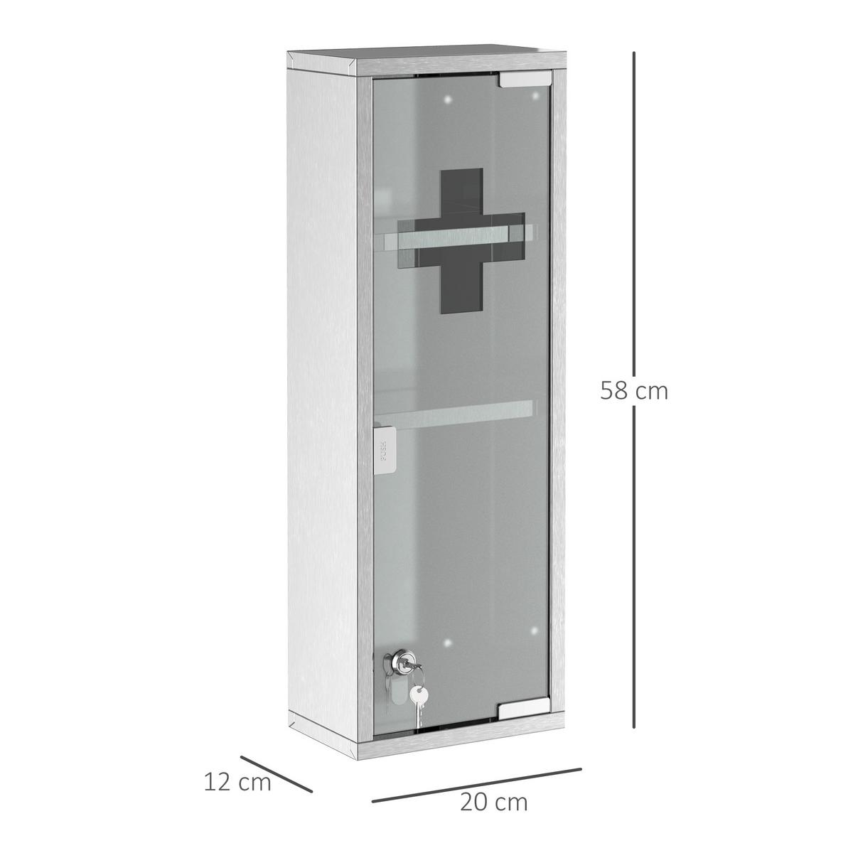 MEDIZINSCHRANK, Mattglas, 430 Edelstahl+gehärtete Glastür, Silber - Silberfarben, Glas (12/58/20cm) - Kleankin