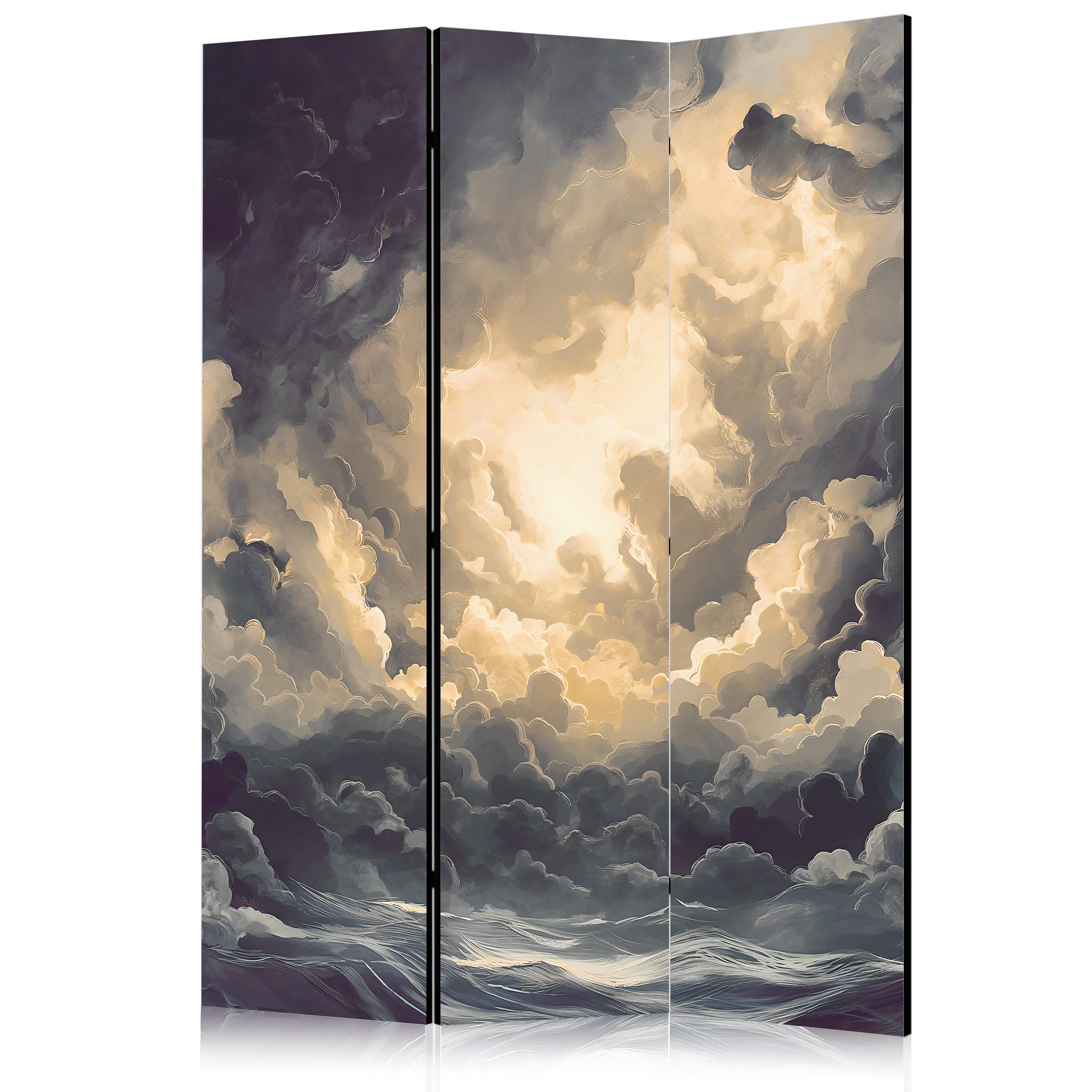 PARAVENT Beidseitig Bedruckter 3-tlg 135x172 cm Wolkenhimmel mit 3D Effekt - Multicolor, Holz/Textil (135/172/3cm) - Muralo