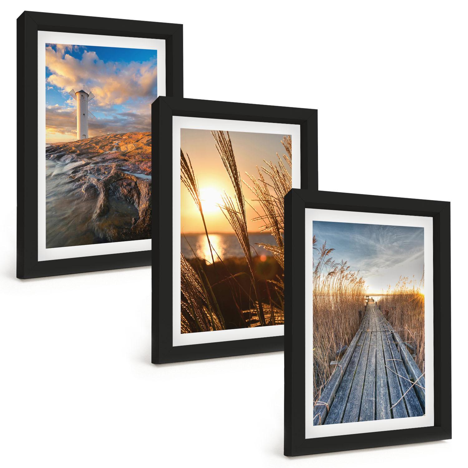 BILDER SET 3er Set - 20x30 cm Schwarzer Rahmen - Leuchtturm-Grassteg - Schwarz, Kunststoff (20/30cm) - TULUP
