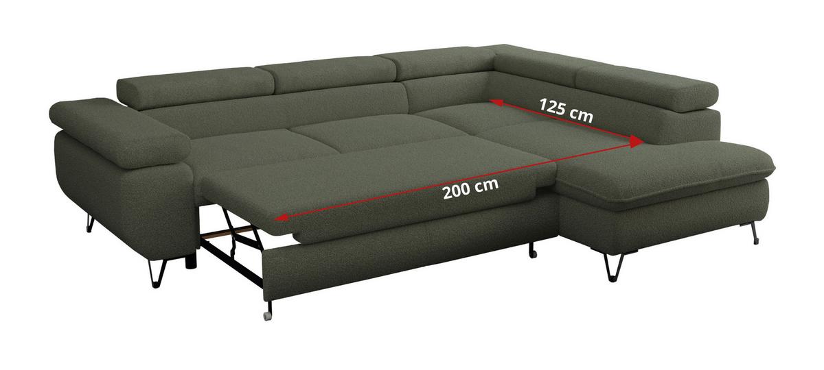 ECKSOFA PEDRO L Grün Boucle - Rechts Seite - Schwarz/Grün, Textil/Metall (273/208cm) - MKS