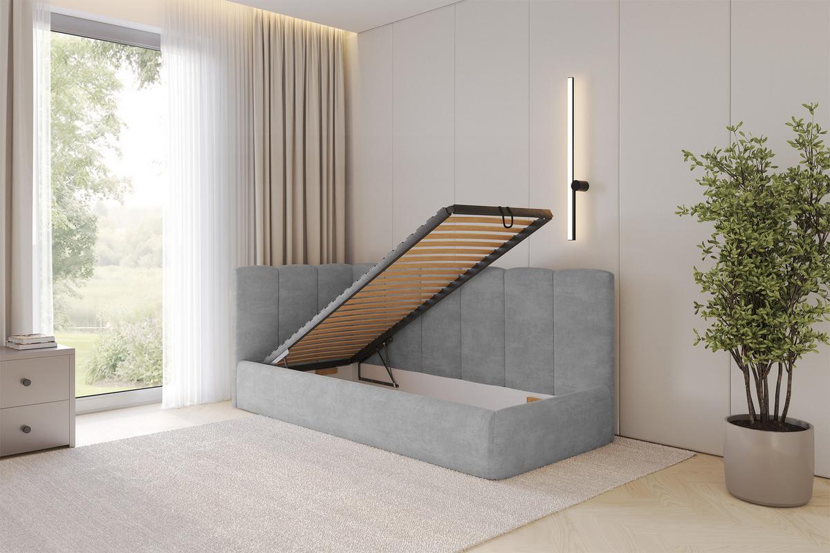 EINZELLBETT Jugendbett mit Bettkasten, Rechts - DEXY 80x200 Grau - Silberfarben, Holzwerkstoff/Textil (80/200cm) - ALTDECOR