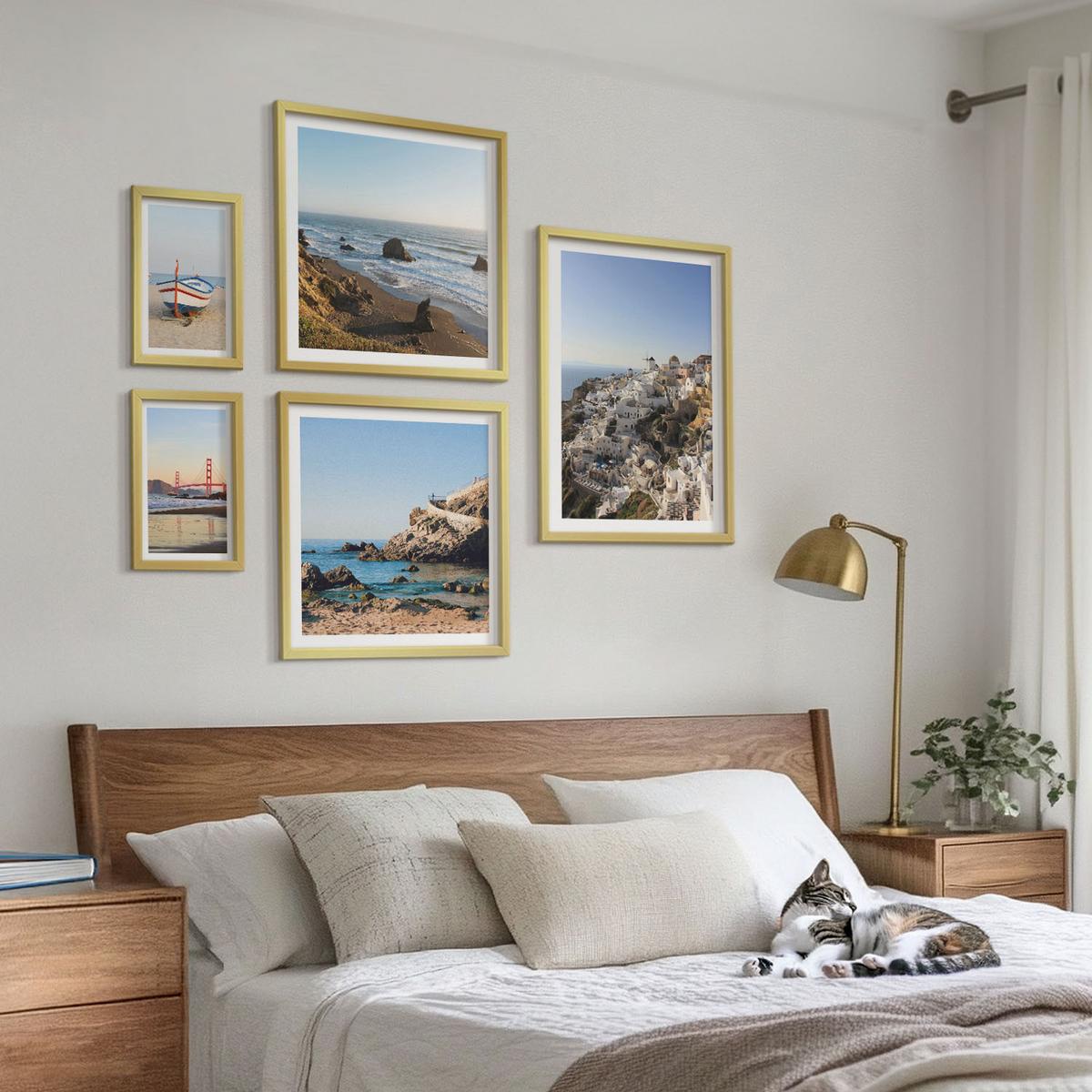 BILDER SET 5er Set - 50x50 cm & 20x30 cm & 40x60 cm Goldrahmen - Naturlandschaft der Bergseen - Goldfarben, Kunststoff (40/60cm) - TULUP